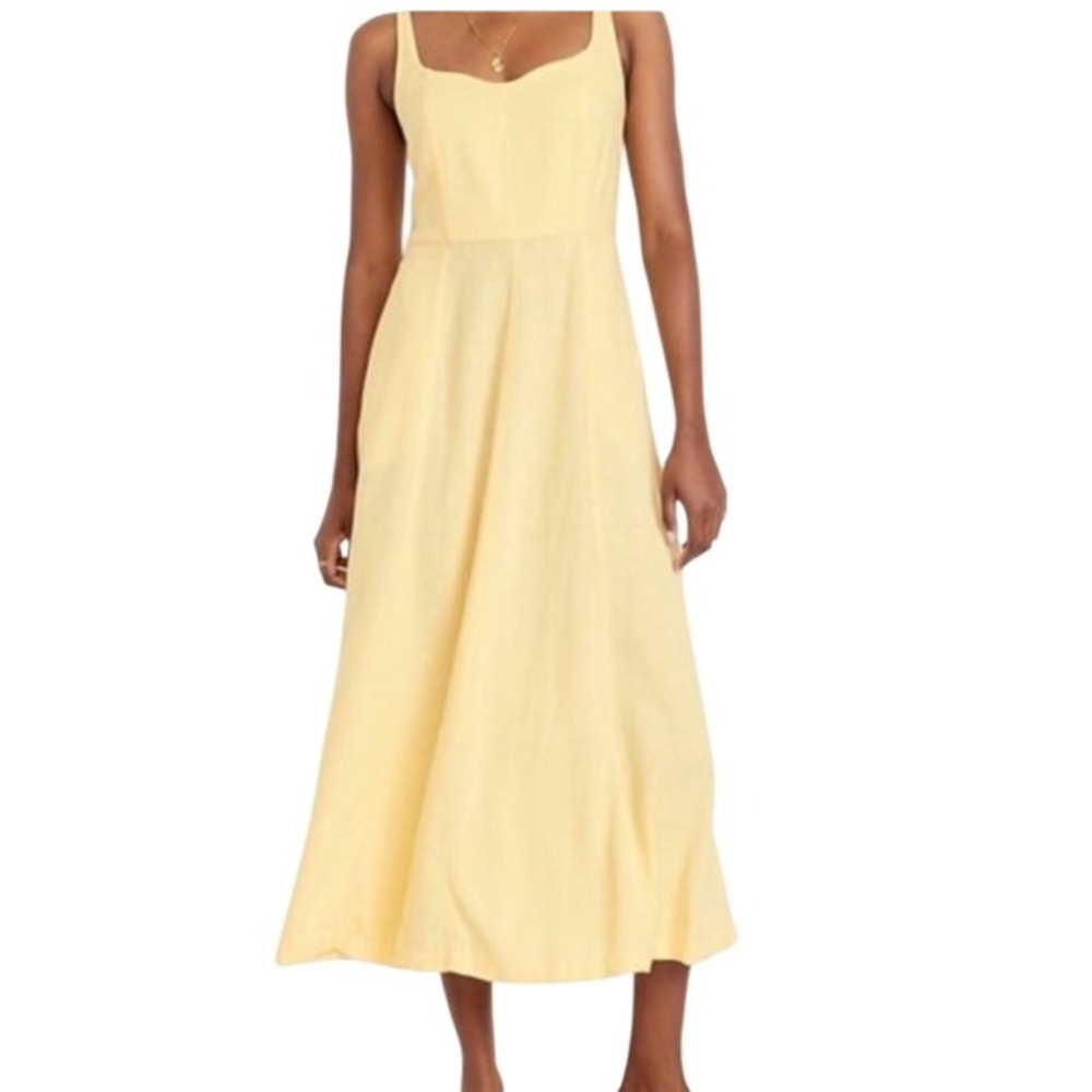 Old Navy LT Fit & Flare Sleeveless Linen Blend Midi Dress in Sweet Butter NWT